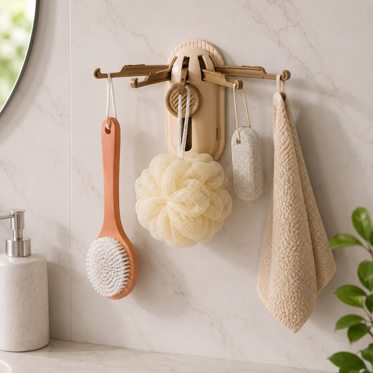 Elizaux Space-Saving Foldable Wall Hook, 5 Arms, Self-Adhesive