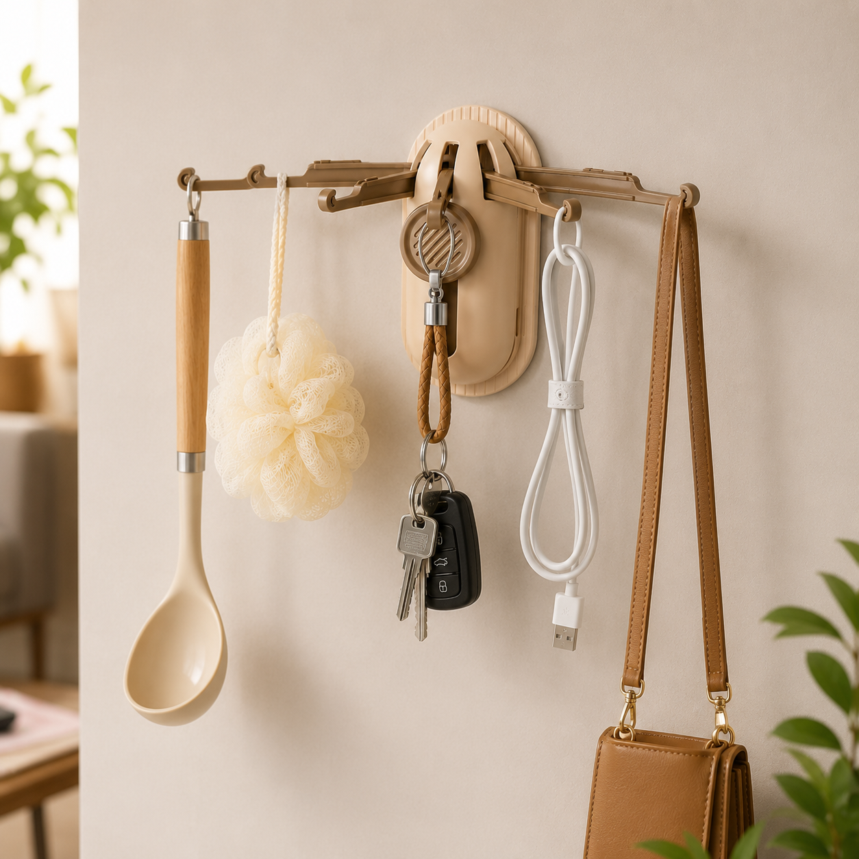 Elizaux Space-Saving Foldable Wall Hook, 5 Arms, Self-Adhesive